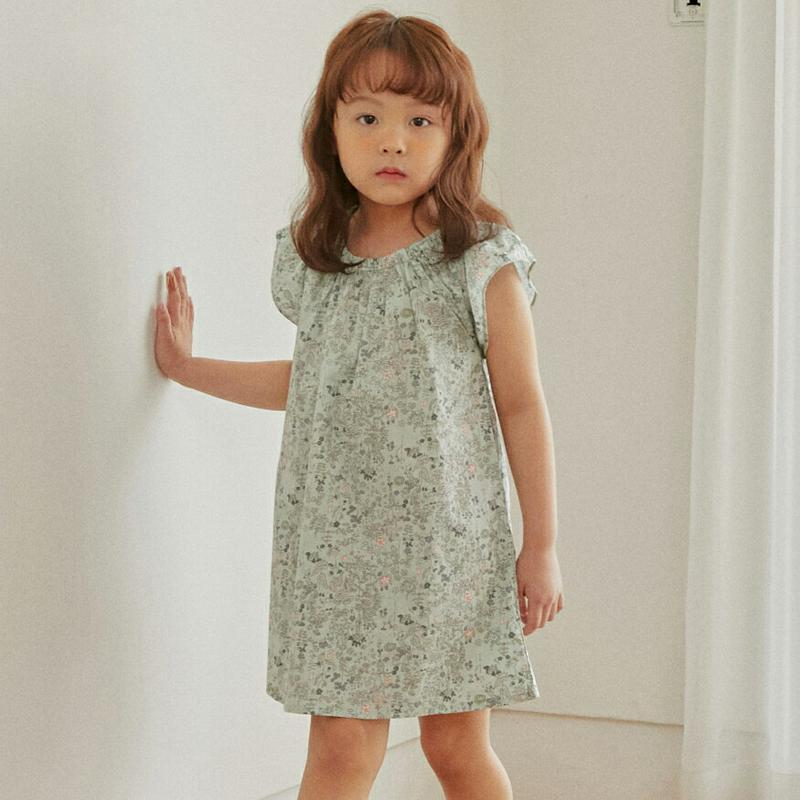 ゴムバンドネック花柄ワンピース u03797・キッズ 【3~8才】【ops】【韓国 ファッション ワンピース ショート ミニ 半