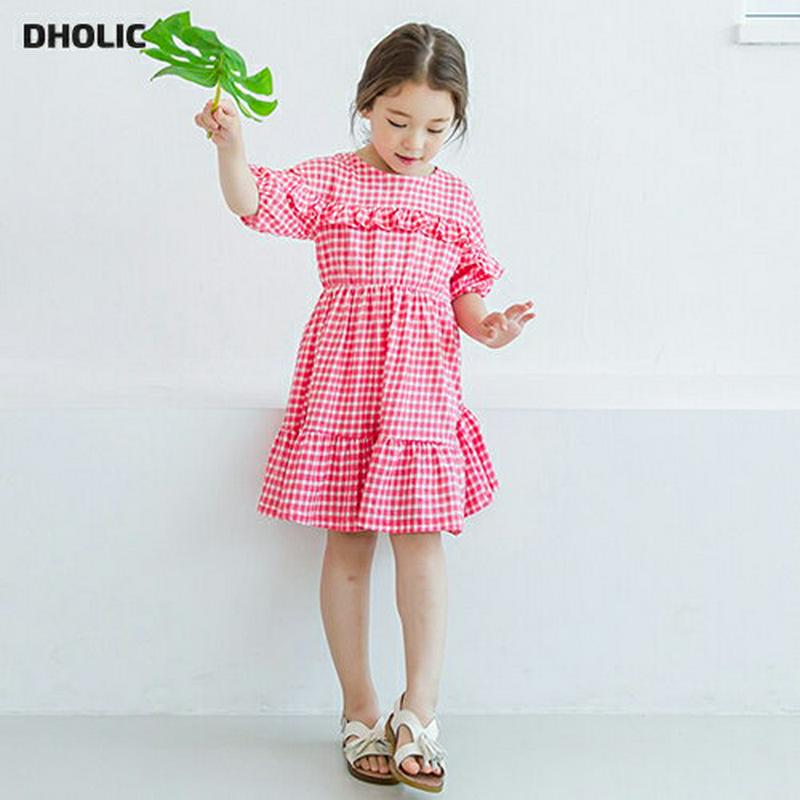 チェックフリルワンピース(レッド) p003435・キッズ 【3~8才】【ops】【韓国 ファッション ワンピース ロング 膝丈
