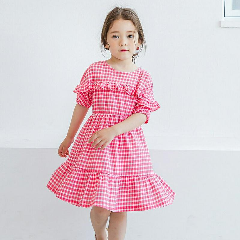 チェックフリルワンピース(レッド) p003435・キッズ 【3~8才】【ops】【韓国 ファッション ワンピース ロング 膝丈