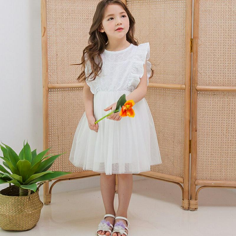 パンチングレースチュールワンピース(ホワイト) p003459・キッズ 【3~8才】【ops】【韓国 ファッション ワンピース 