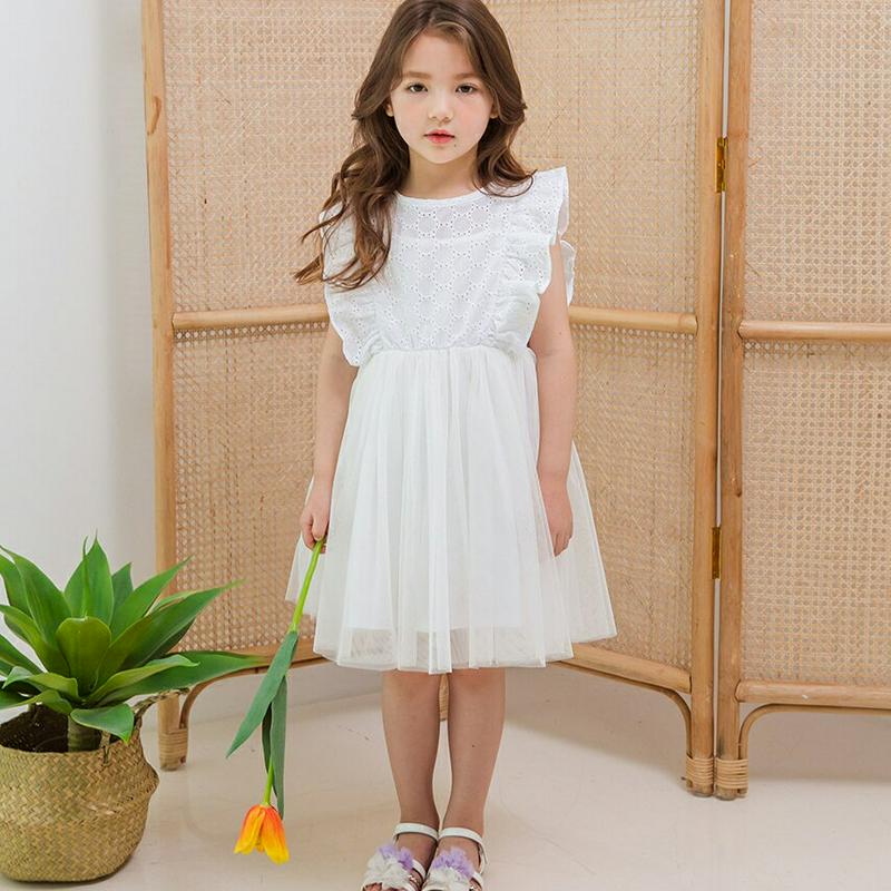 パンチングレースチュールワンピース(ホワイト) p003459・キッズ 【3~8才】【ops】【韓国 ファッション ワンピース 