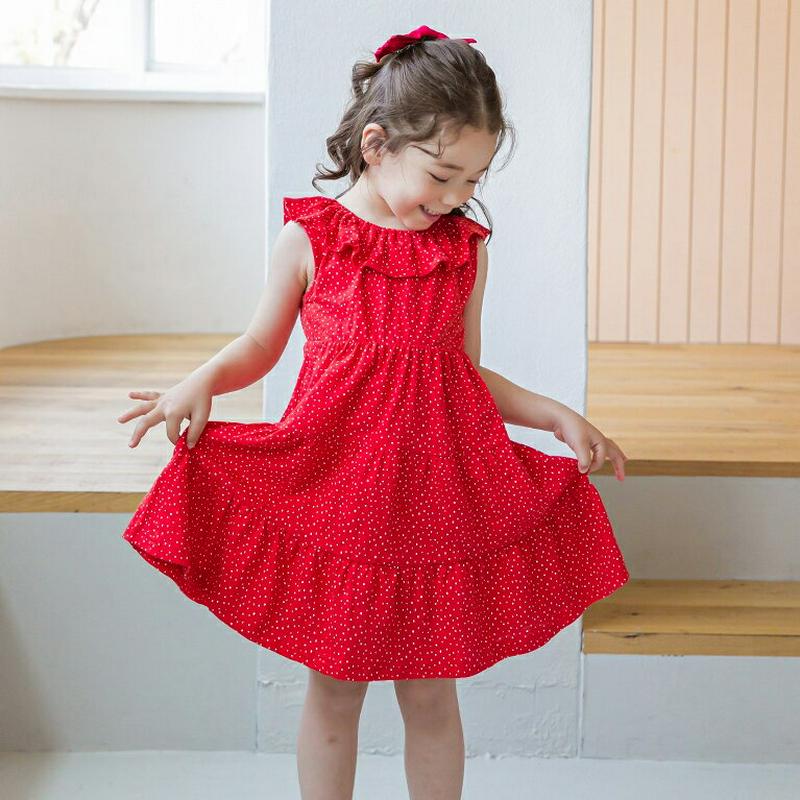 ドットティアードワンピース(レッド) p003576・キッズ 【3~8才】【ops】【韓国 ファッション ワンピース ロング 膝