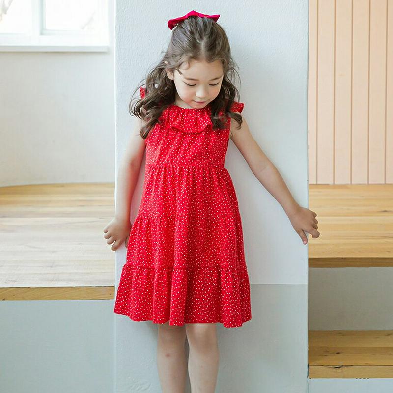 ドットティアードワンピース(レッド) p003576・キッズ 【3~8才】【ops】【韓国 ファッション ワンピース ロング 膝