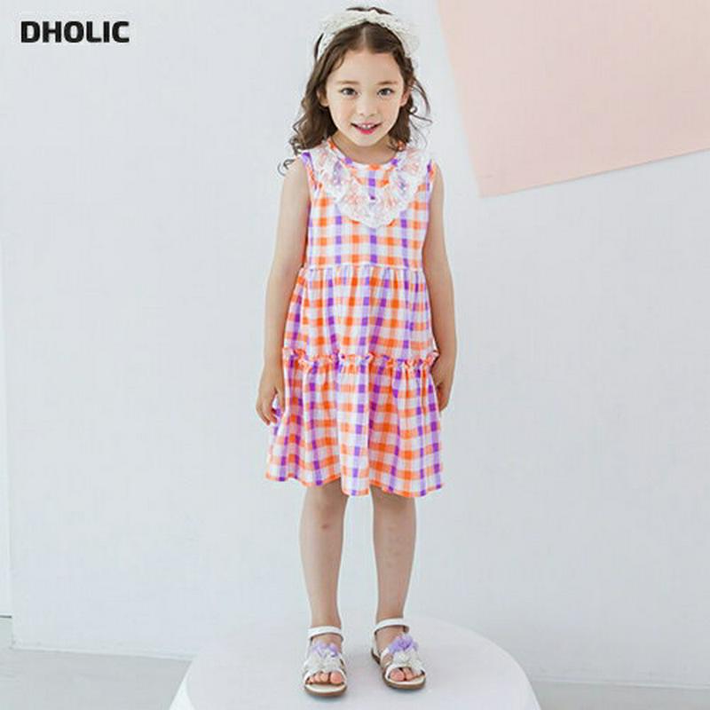 レースチェックスリーブレスワンピース(オレンジ) p003590・キッズ 【3~8才】【ops】【韓国 ファッション ワンピース