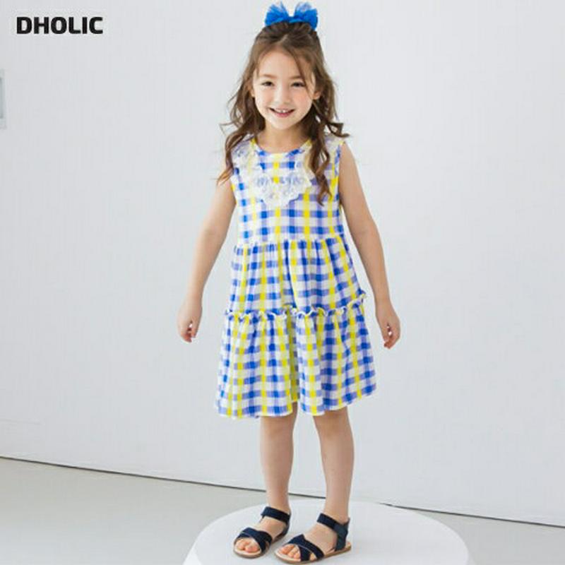 レースチェックスリーブレスワンピース(ブルー) p003592・キッズ 【3~8才】【ops】【韓国 ファッション ワンピース 