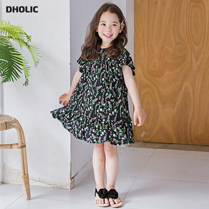 フレアスリーブパターンワンピース(ブラック) p003442・キッズ 【3~8才】【ops】【韓国 ファッション ワンピース シ