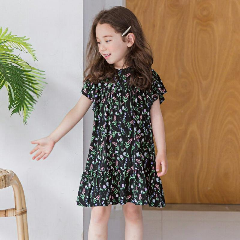 フレアスリーブパターンワンピース(ブラック) p003442・キッズ 【3~8才】【ops】【韓国 ファッション ワンピース シ