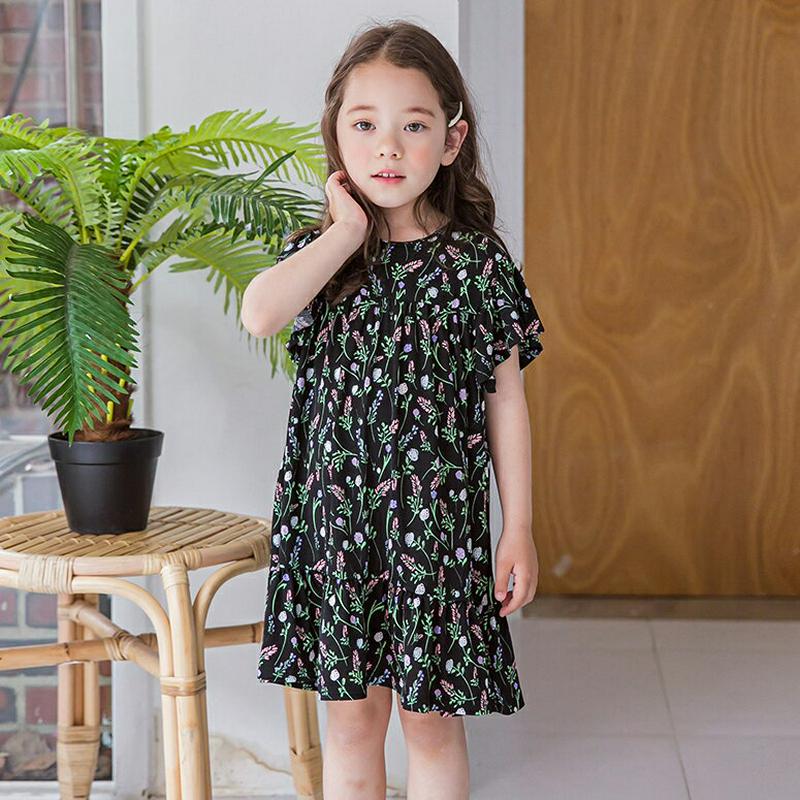 フレアスリーブパターンワンピース(ブラック) p003442・キッズ 【3~8才】【ops】【韓国 ファッション ワンピース シ