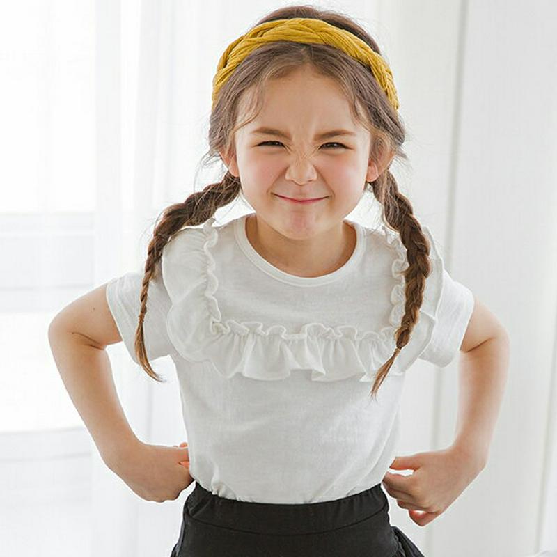 フリルボックスラインTシャツ(ホワイト) p003681・キッズ 【3~8才】【tops】【韓国 ファッション トップス Tシャ