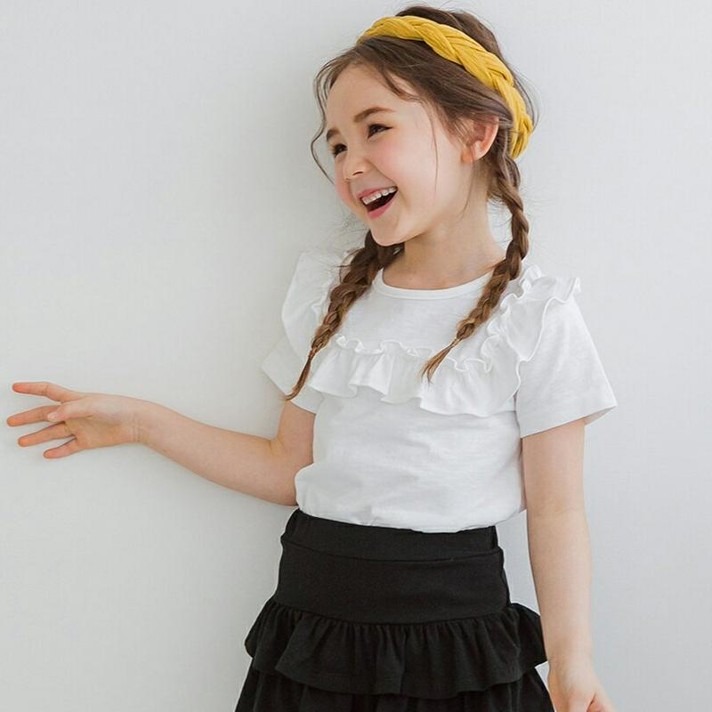 フリルボックスラインTシャツ(ホワイト) p003681・キッズ 【3~8才】【tops】【韓国 ファッション トップス Tシャ