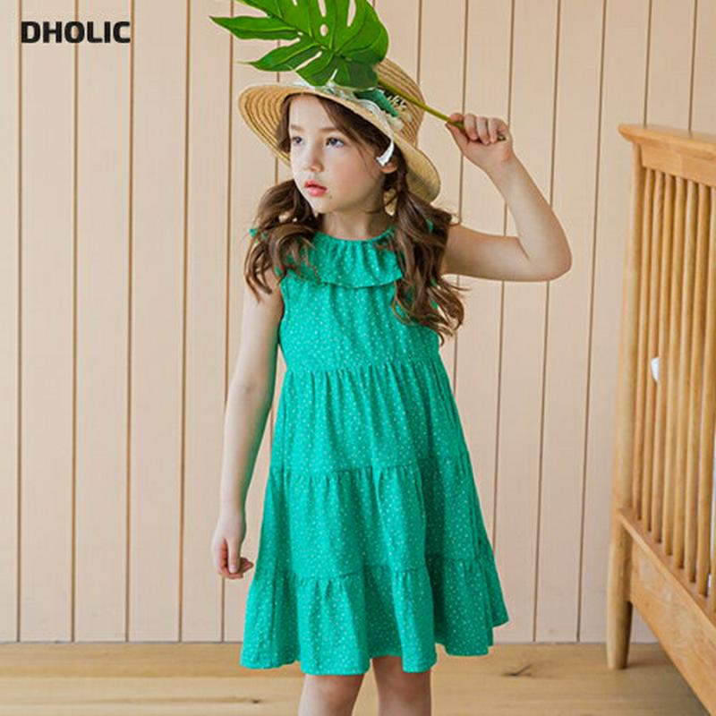 ドットティアードワンピース(グリーン) p003579・キッズ 【3~8才】【ops】【韓国 ファッション ワンピース ロング 