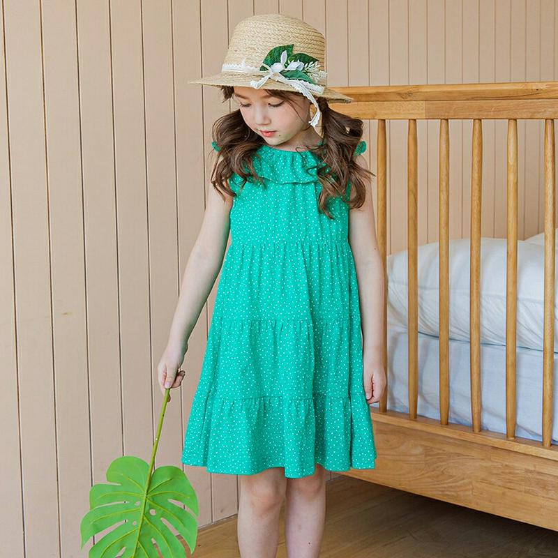 ドットティアードワンピース(グリーン) p003579・キッズ 【3~8才】【ops】【韓国 ファッション ワンピース ロング 