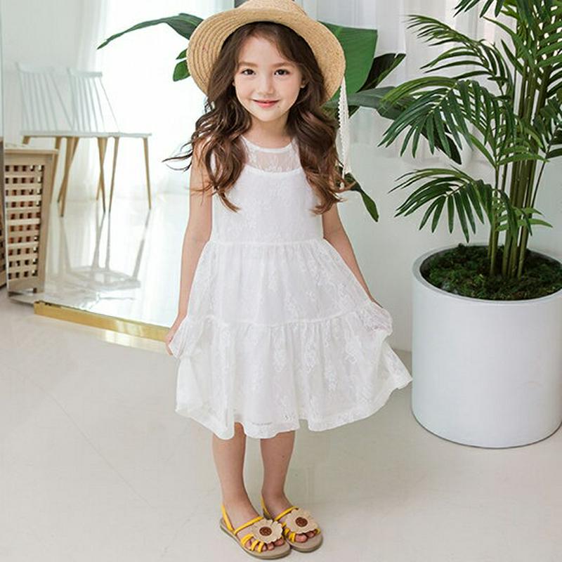 キャミ&レースティアードワンピース p003556・キッズ 【3~8才】【ops】【韓国 ファッション ワンピース ロング 膝丈