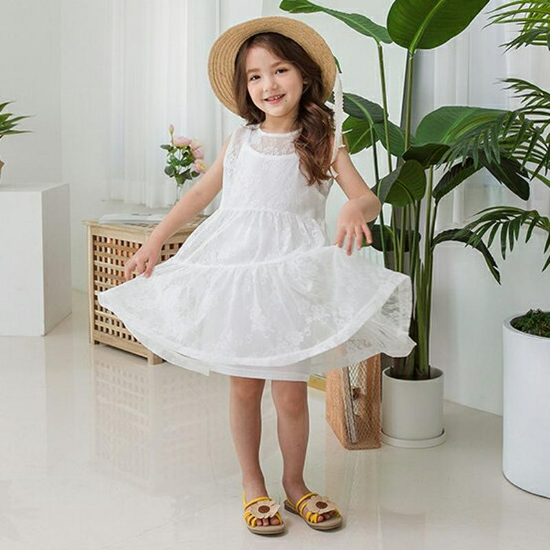 キャミ&レースティアードワンピース p003556・キッズ 【3~8才】【ops】【韓国 ファッション ワンピース ロング 膝丈