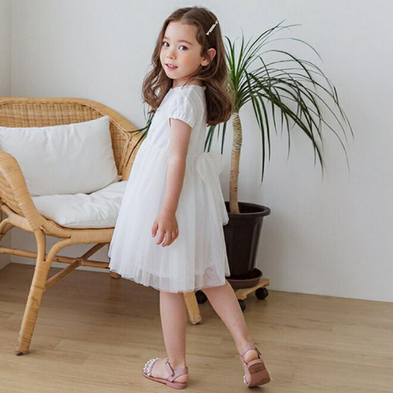 バックリボンチュールワンピース(ホワイト) p003479・キッズ 【3~8才】【ops】【韓国 ファッション ワンピース ロン