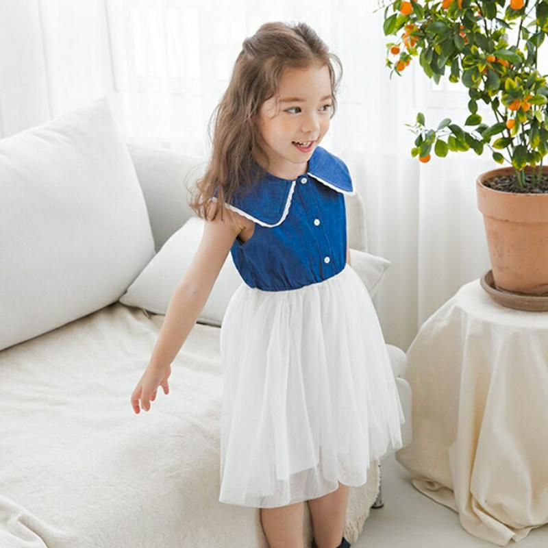 ワイドカラーチュール切替ワンピース(ブルー) p003469・キッズ 【3~8才】【ops】【韓国 ファッション ワンピース ロ