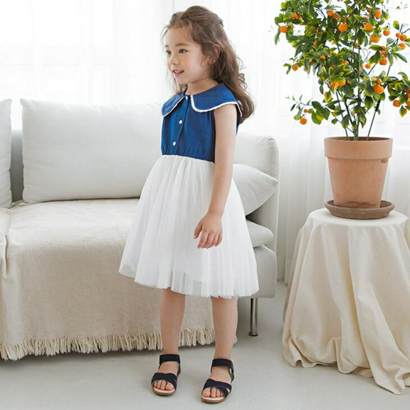 ワイドカラーチュール切替ワンピース(ブルー) p003469・キッズ 【3~8才】【ops】【韓国 ファッション ワンピース ロ