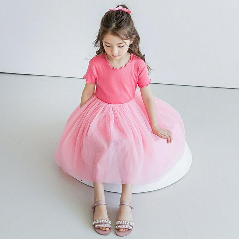 ウェーブチュールワンピース(ピンク) p003456・キッズ 【3~8才】【ops】【韓国 ファッション ワンピース ロング 膝