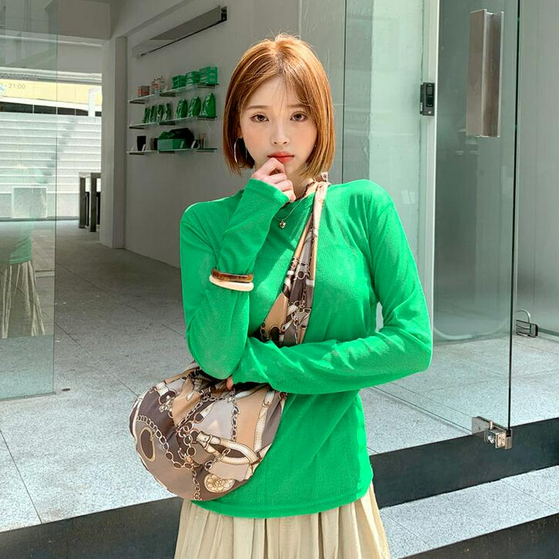 【新作10%OFF】シアーリブTシャツ・全4色・t56412 レディース【tops】【韓国 ファッション トップス　ラウンドネッ