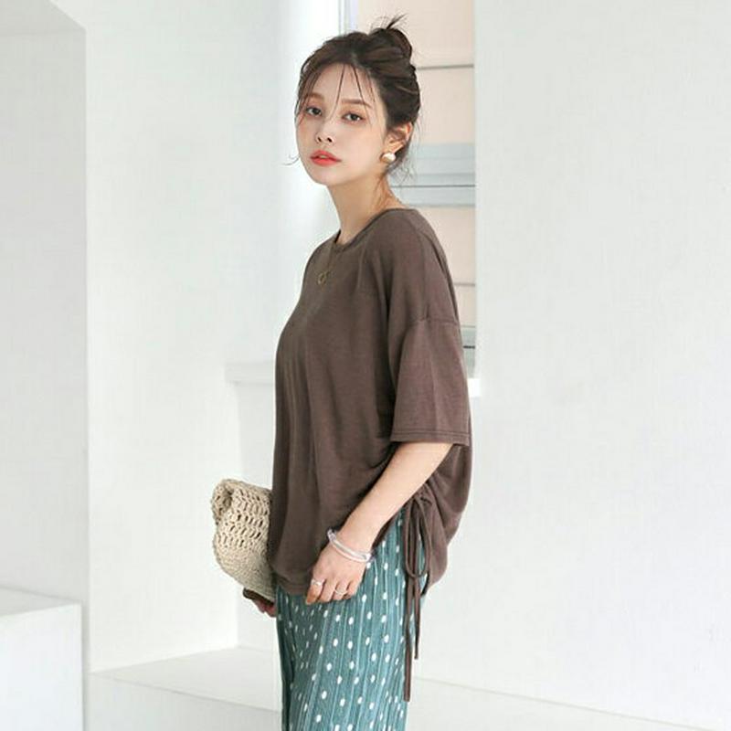 【新作10%OFF】サイドドロストTシャツ・全4色・b62923 レディース【tops】【韓国 ファッション トップス Tシャツ
