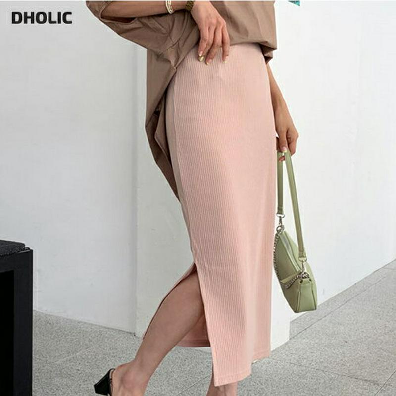 【新作10%OFF】リブスリットスカート・全4色・t56423 レディース【sk】【韓国 ファッション スカート ロング ロング