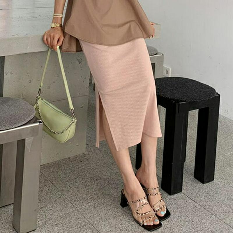 【新作10%OFF】リブスリットスカート・全4色・t56423 レディース【sk】【韓国 ファッション スカート ロング ロング