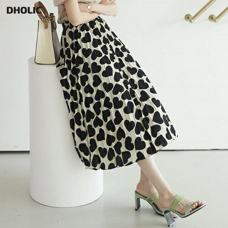 【新作10%OFF】ハートパターンプリーツスカート・全2色・b62936 レディース【sk】【韓国 ファッション スカート ミデ