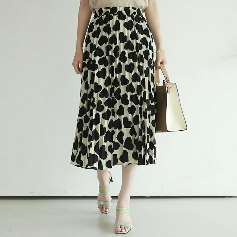 【新作10%OFF】ハートパターンプリーツスカート・全2色・b62936 レディース【sk】【韓国 ファッション スカート ミデ