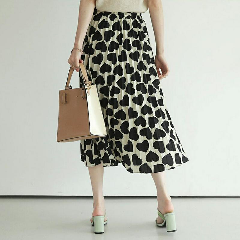 【新作10%OFF】ハートパターンプリーツスカート・全2色・b62936 レディース【sk】【韓国 ファッション スカート ミデ