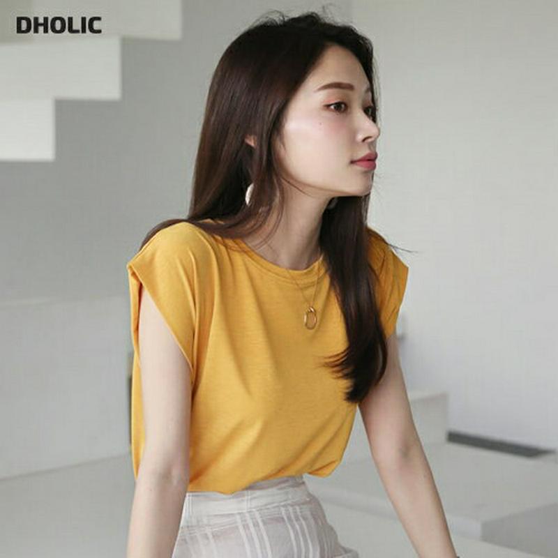 フレンチスリーブTシャツ・全4色・b62913 レディース【tops】 韓国ファッション トップス Tシャツ フレンチスリーブ ショートスリーブ 単色 無地 無地T シンプル ベーシック カジュアル 春 夏 ハイホリHIHOLLI