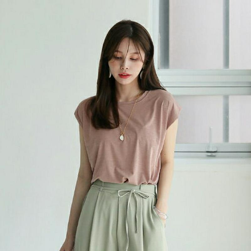 フレンチスリーブTシャツ・全4色・b62913 レディース【tops】 韓国ファッション トップス Tシャツ フレンチスリーブ ショートスリーブ 単色 無地 無地T シンプル ベーシック カジュアル 春 夏 ハイホリHIHOLLI