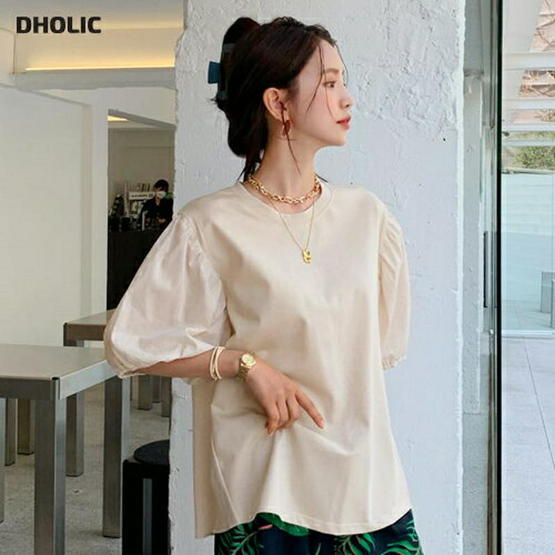【新作10%OFF】コントラストパフTシャツ・全4色・b56399 レディース【tops】【韓国 ファッション トップス Tシャ