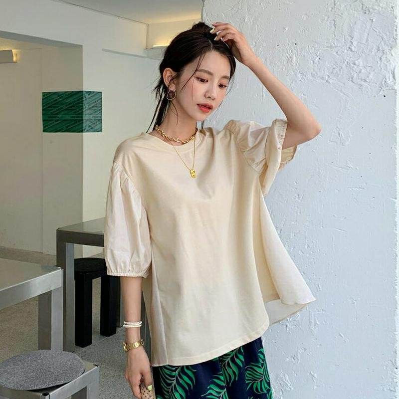 【新作10%OFF】コントラストパフTシャツ・全4色・b56399 レディース【tops】【韓国 ファッション トップス Tシャ