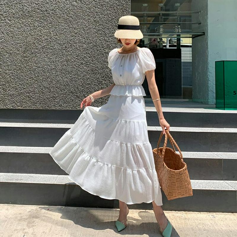 【新作10%OFF】ボタンパフブラウス&ティアードスカートSET・全2色・t56409 レディース【ops】【韓国 ファッション