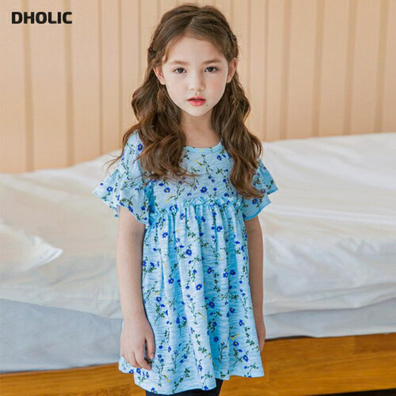 【新作10%OFF】花柄AラインTシャツ(ブルー)・p003859 キッズ【3~8才】【tops】【トップス Tシャツ 半袖 ハ