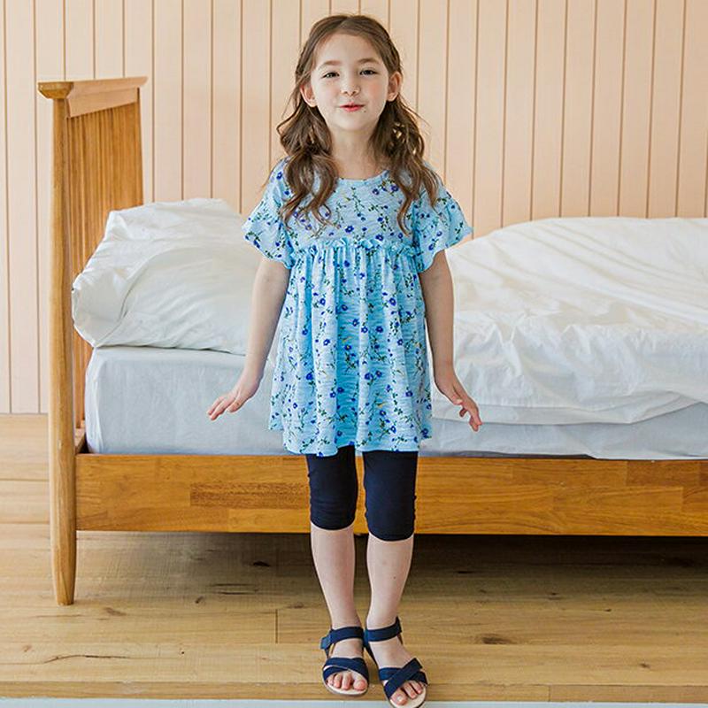 【新作10%OFF】花柄AラインTシャツ(ブルー)・p003859 キッズ【3~8才】【tops】【トップス Tシャツ 半袖 ハ