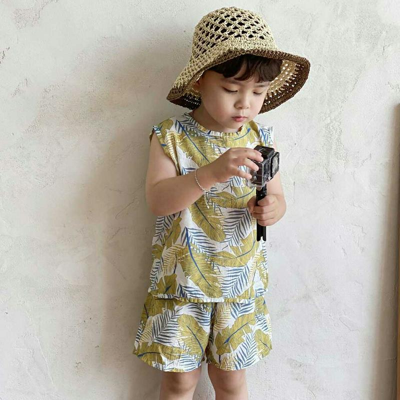 【新作10%OFF】パームリーフ上下SET・u03994 キッズ【3~8才】【set】【セットアップ setup トップス タン