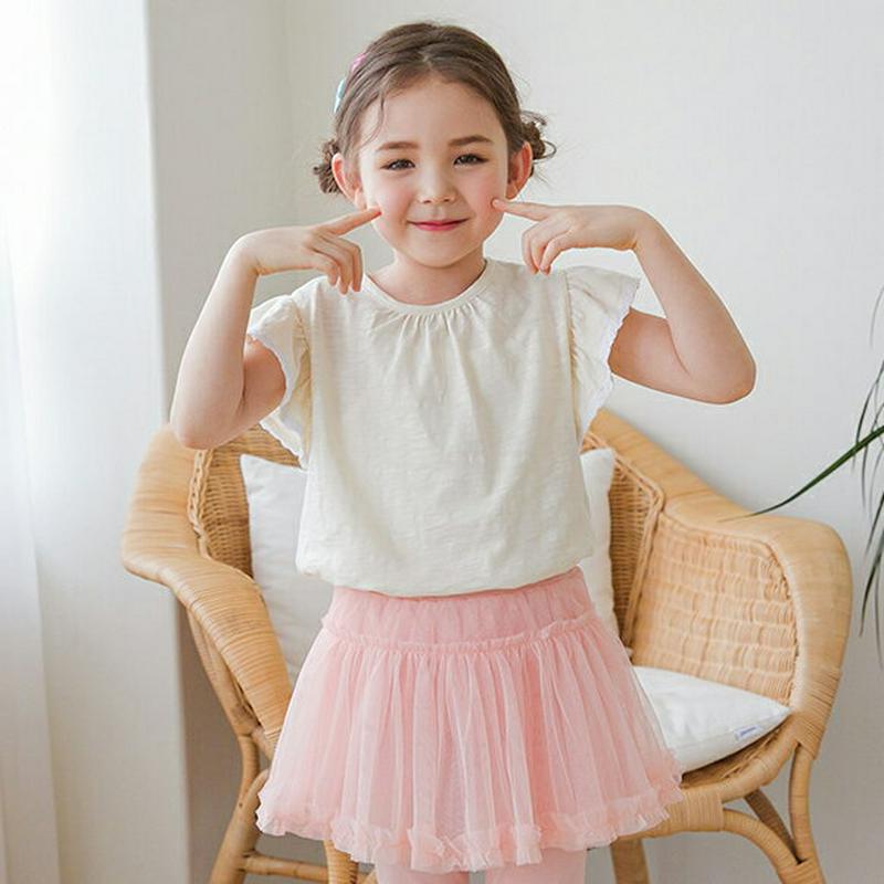【新作10%OFF】レースフリルスリーブTシャツ(クリーム)・p003866 キッズ【3~8才】【tops】【トップス Tシャツ