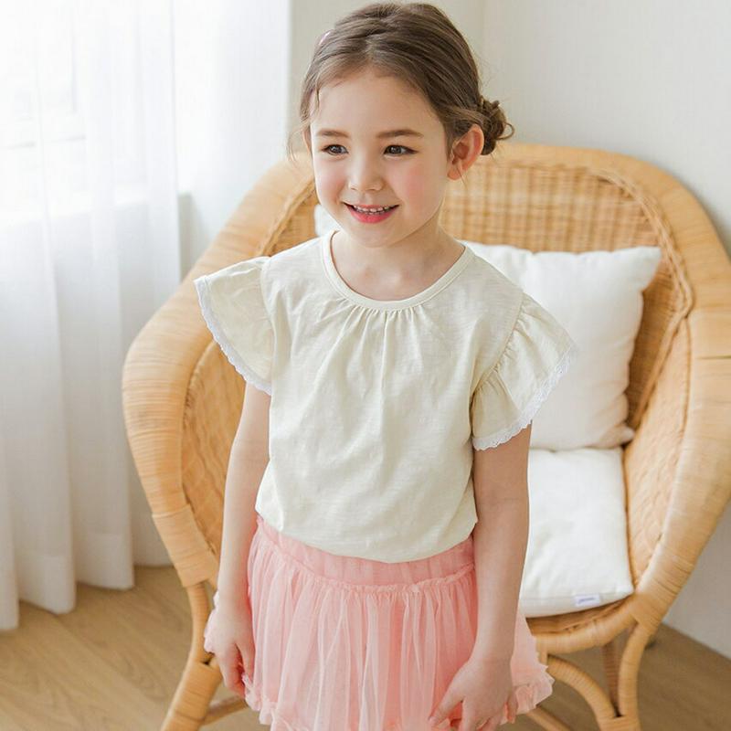 【新作10%OFF】レースフリルスリーブTシャツ(クリーム)・p003866 キッズ【3~8才】【tops】【トップス Tシャツ