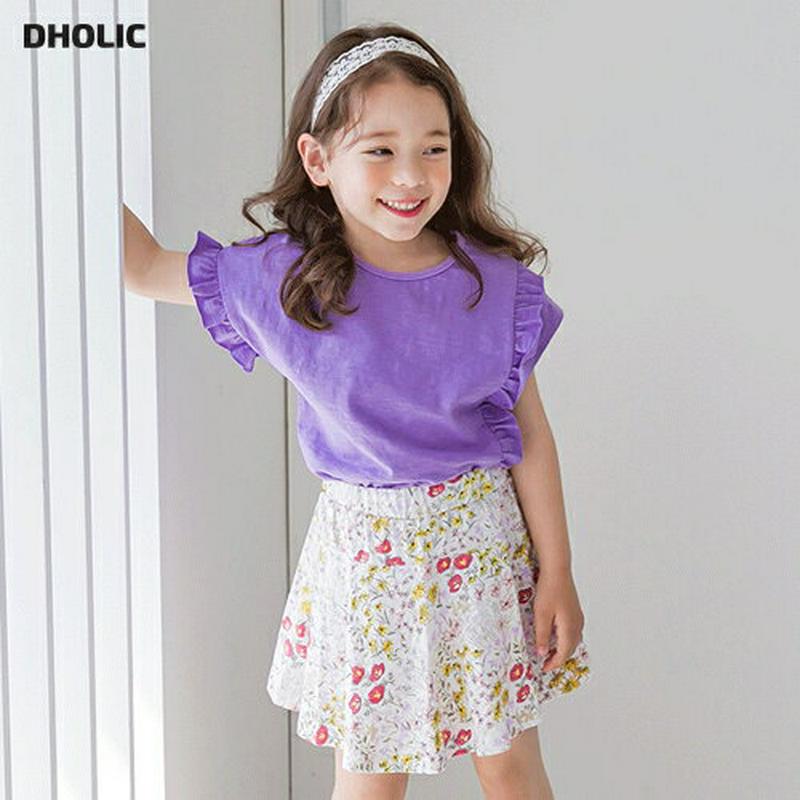 【新作10%OFF】フリルTシャツ&花柄スカートパンツSET(パープル)・p003834 キッズ【3~8才】【set】【セット 