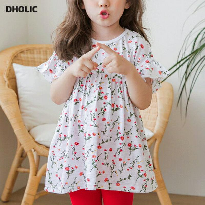 【新作10%OFF】花柄AラインTシャツ(ホワイト)・p003857 キッズ【3~8才】【tops】【トップス Tシャツ 半袖 
