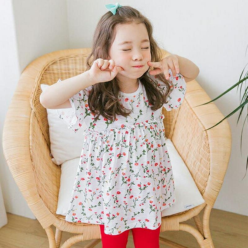 【新作10%OFF】花柄AラインTシャツ(ホワイト)・p003857 キッズ【3~8才】【tops】【トップス Tシャツ 半袖 