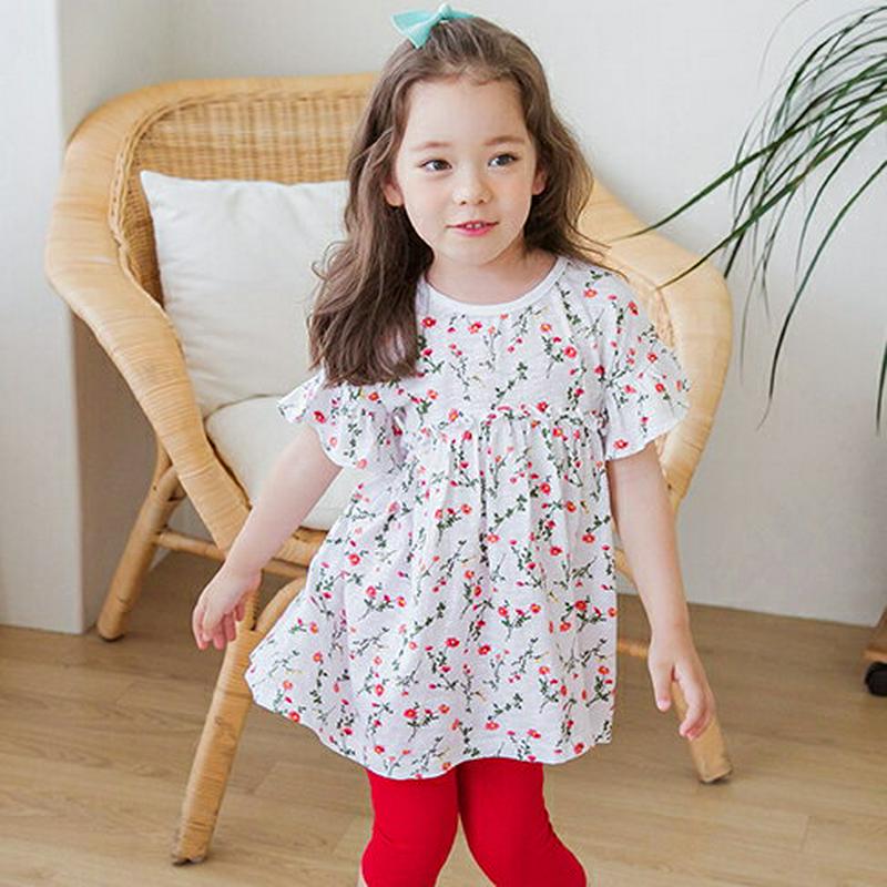 【新作10%OFF】花柄AラインTシャツ(ホワイト)・p003857 キッズ【3~8才】【tops】【トップス Tシャツ 半袖 