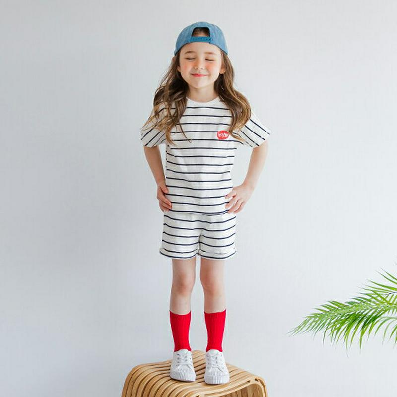 【新作10%OFF】HELLOボーダー上下SET・p003842 キッズ【3~8才】【set】【セットアップ setup トップ