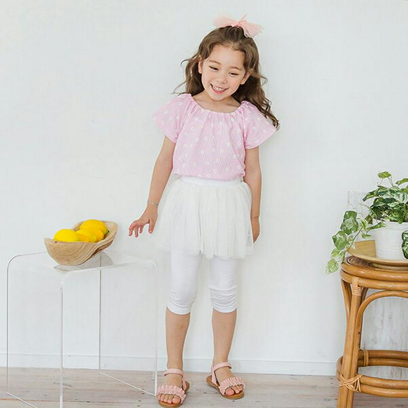 【新作10%OFF】花柄ストライプゴムネックTシャツ(ピンク)・p003861 キッズ【3~8才】【tops】【トップス Tシャ