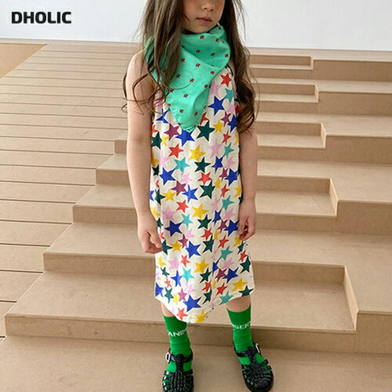 【新作10%OFF】カラフルスターロングワンピース u03892・キッズ 【3~8才】【ops】【韓国 ファッション ワンピース