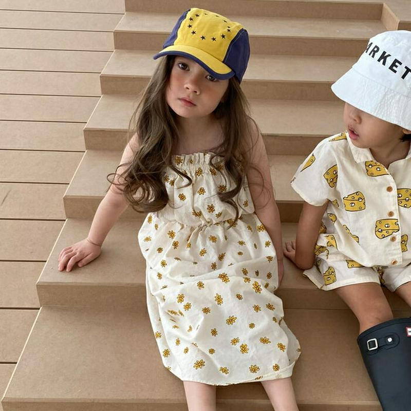 【新作10%OFF】花柄フリルスリーブレスワンピース u03906・キッズ 【3~8才】【ops】【韓国 ファッション ワンピー