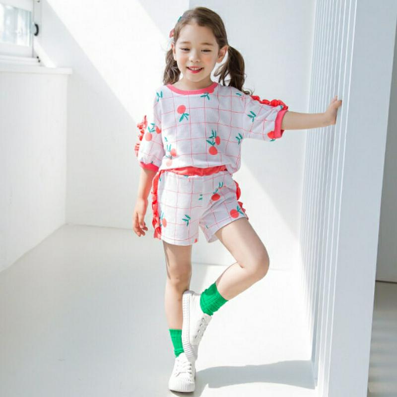 【新作10%OFF】フリルチェック上下SET(オレンジ)・p003837 キッズ【3~8才】【set】【セットアップ setup