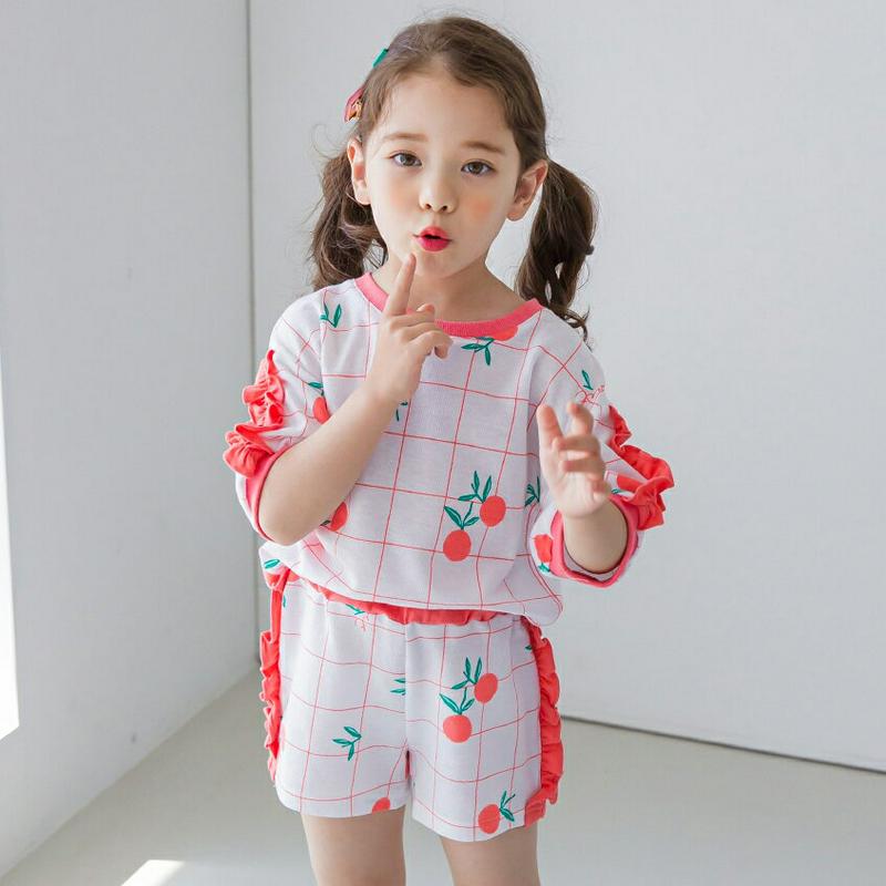 【新作10%OFF】フリルチェック上下SET(オレンジ)・p003837 キッズ【3~8才】【set】【セットアップ setup