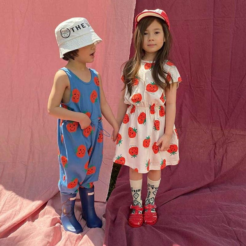 【新作10%OFF】トマト柄ワンピース u03917・キッズ 【3~8才】【ops】【韓国 ファッション ワンピース ミディ ミ